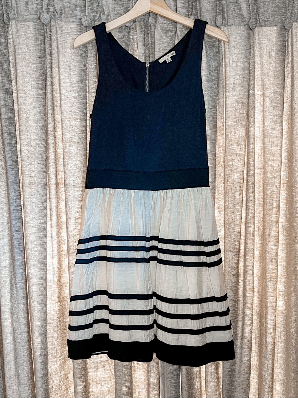 BeBop Black and White Striped Skirt Mixed Media Fit-and-Flare Dress Size Large